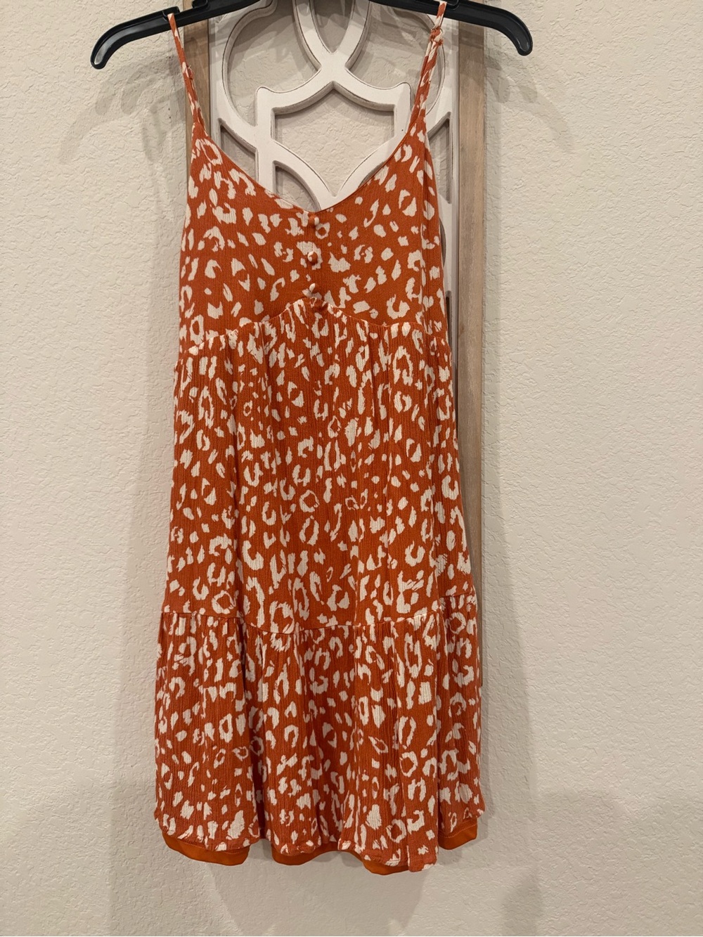 ANDREE BY UNIT Rust Orange and White Animal Print Spaghetti Strap Sundress
